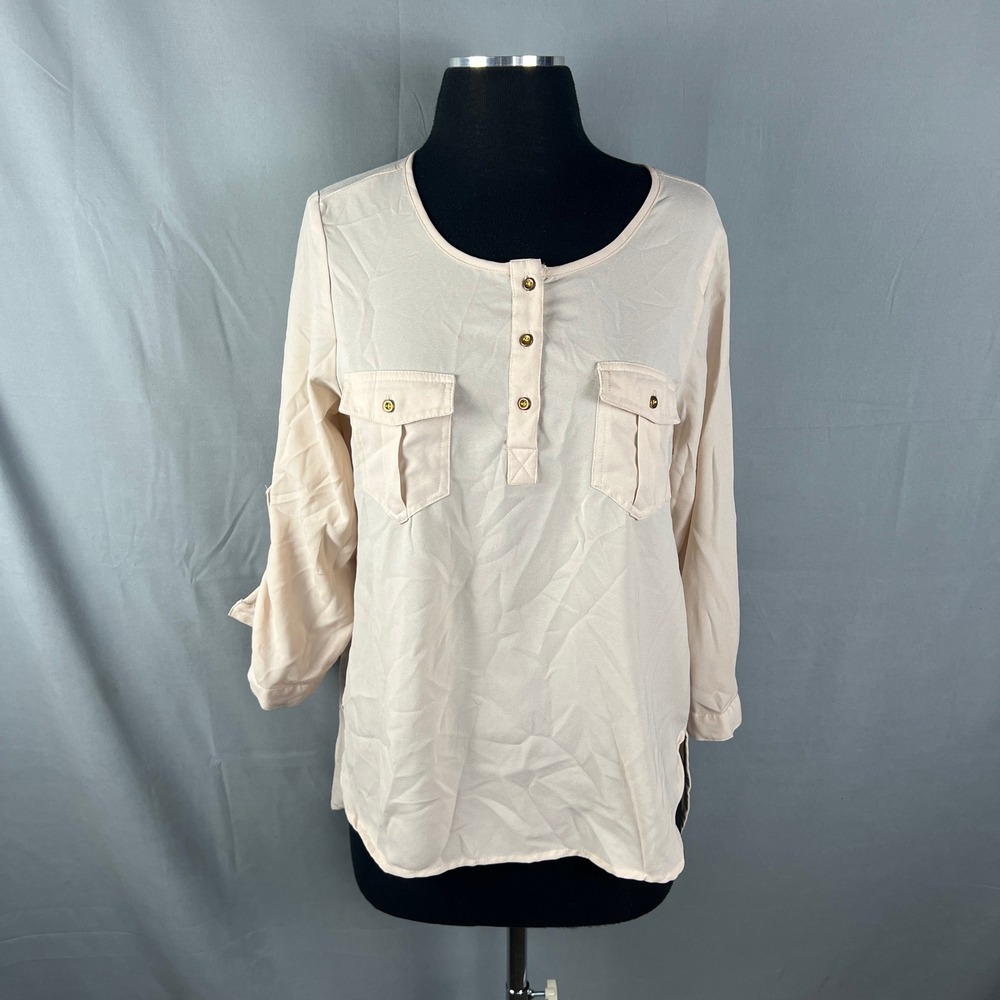 Live 4 Truth Blouse Top Womens M Blush Pink Dual Flap Pockets Roll Tab Sleeve